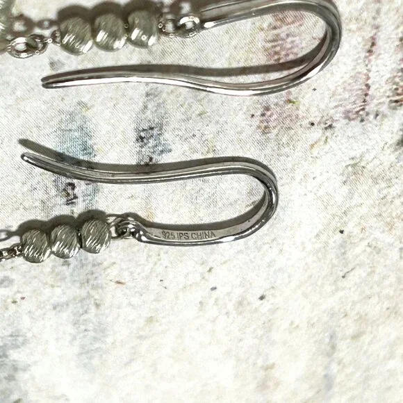 Long Sterling Silver Fresh Water Pearl Fancy Beaded Dangle Earrings Hoop Circle - Picture 6 of 9